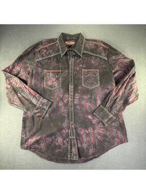 Rock & Roll Cowboy Long Sleeve Pearl Snap Tye-Dye Black/Red Shirt Mens XXLarge